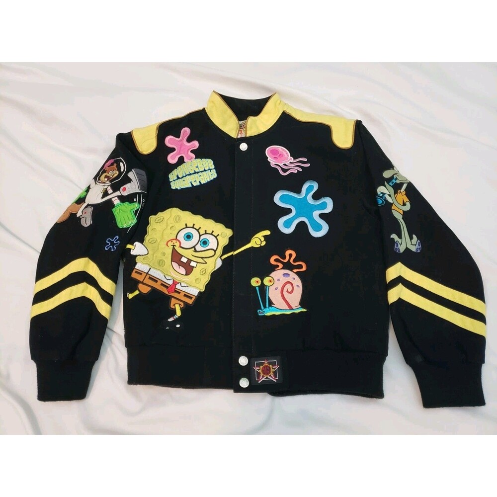 VTG JH Design Spongebob Squarepants Racing Jacket Kids Size Large Black 2007